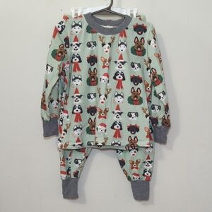 Nora Madison Green Christmas Dogs Pajamas 2-Piece Cotton Girls Size 6-7